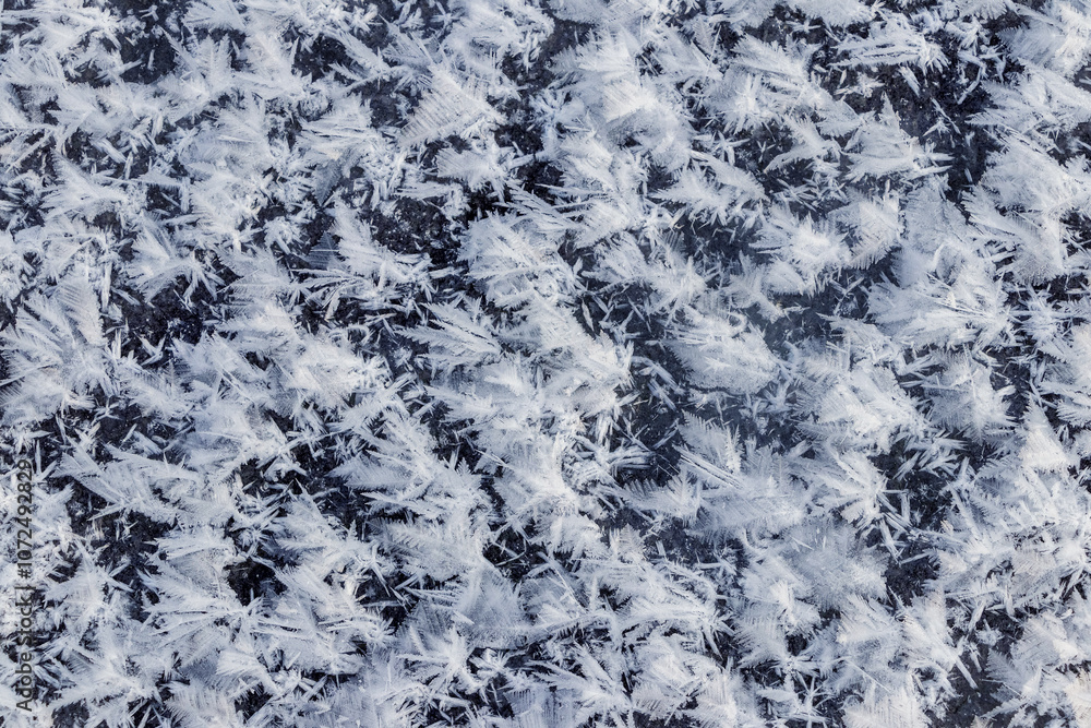 Big fluffy snowflakes on the surface of the ice. Winter and Christmas background Big fluffy snowflakes on the surface of the ice. Winter and Christmas background