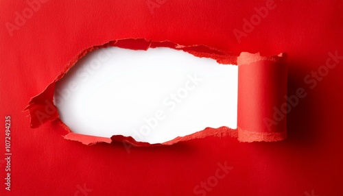 gap in torn red paper on white background copy space