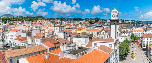 Tableau sur toile A panorama view northeast over the rooftops in Ponta Delgada on the island of Sa