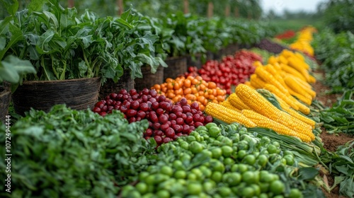 Fresh produce in a row on a field.