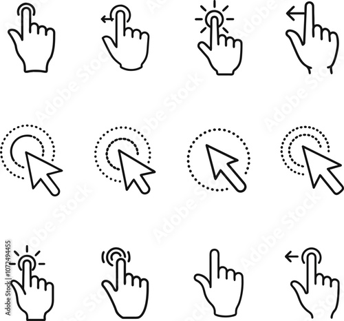 Hand Cursor Icons Click, Tap, Drag, Select, Scroll