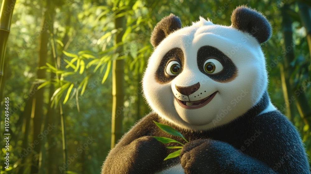 Obraz premium Smiling Panda in a Bamboo Forest