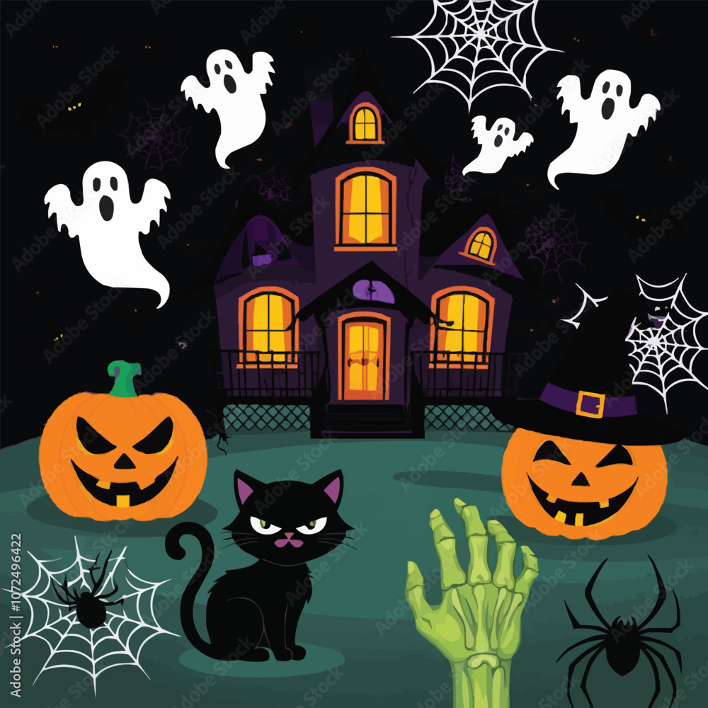 Fototapeta premium Happy Halloween typography T-shirt design for vector illustration apparel and clothing for man, woman and children