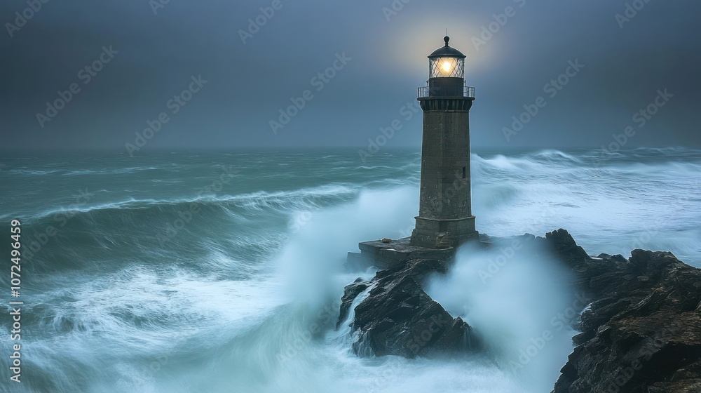 A lone lighthouse stands tall against a stormy sea, its beacon of light cutting through the dark and turbulent waters. A lone lighthouse stands tall against a stormy sea, its beacon of light cutting through the dark and turbulent waters.