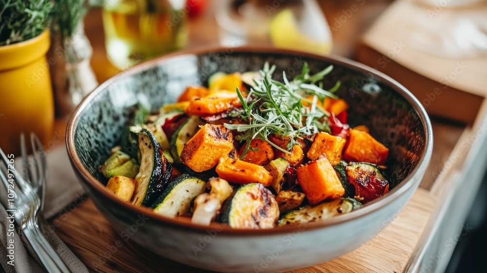 Bowl of Roasted Vegetables with Olive Oil Drizzle Bowl of Roasted Vegetables with Olive Oil Drizzle