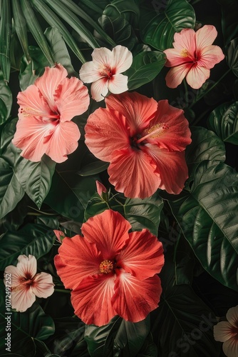 Wallpaper Mural Tropical paradise featuring vibrant hibiscus blooms amidst lush green foliage Torontodigital.ca