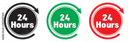 24 hours vector icon. 24 hours icon flat style on a white and black background. vector illustration.