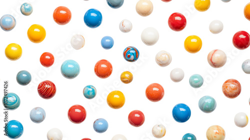 Colorful marbles arranged in a random pattern on a transparent background