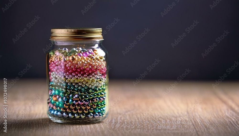 Colorful beads in a jar Colorful beads in a jar