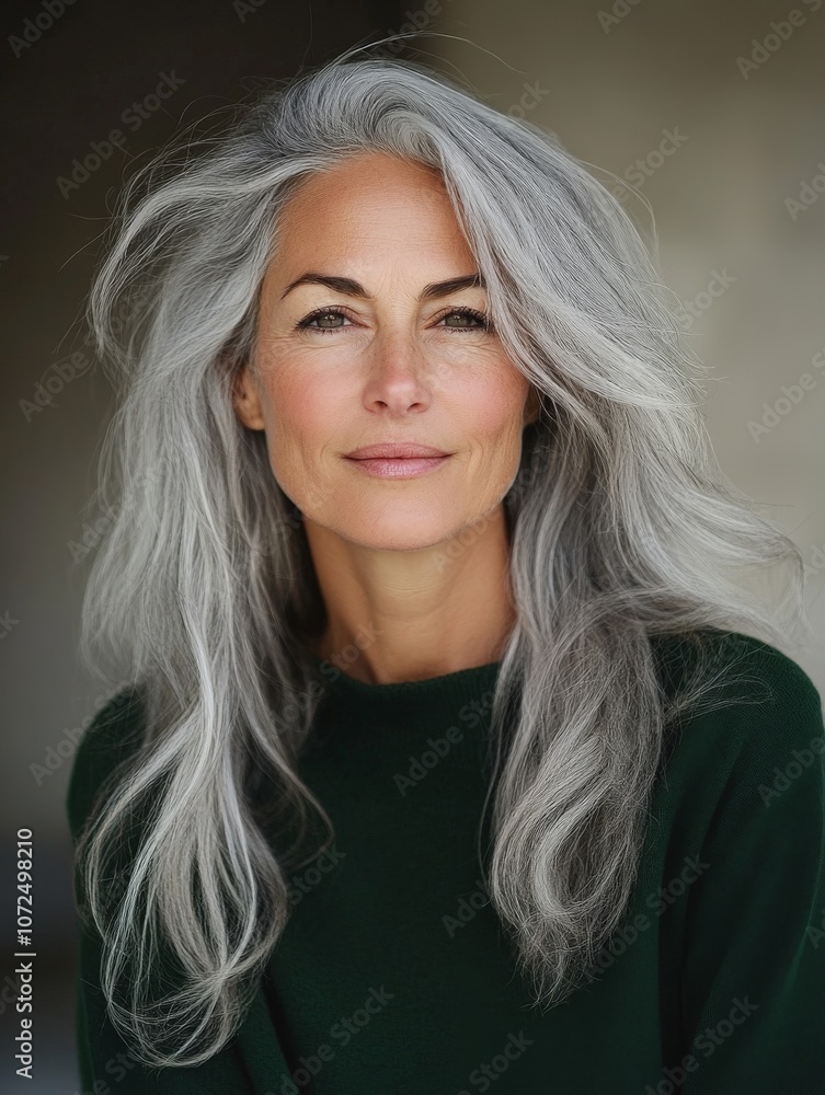 A poised woman with flowing gray hair, wearing a dark top, exudes confidence and wisdom while looking directly at the camera with a subtle smile. A poised woman with flowing gray hair, wearing a dark top, exudes confidence and wisdom while looking directly at the camera with a subtle smile.