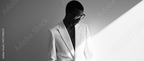 Editorial style black and white fashion shot showcasing minimalist design bold silhouettes and artistic composition for a sleek refined look
