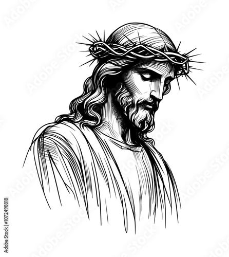 sketch illustration of jesus wearing a crown of thorns (artwork 1)