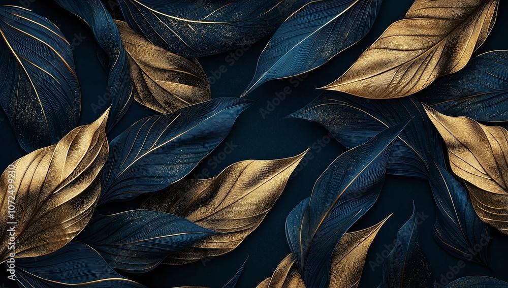 Obraz premium Elegant dark foliage with golden accents, creating a luxurious and sophisticated natural pattern