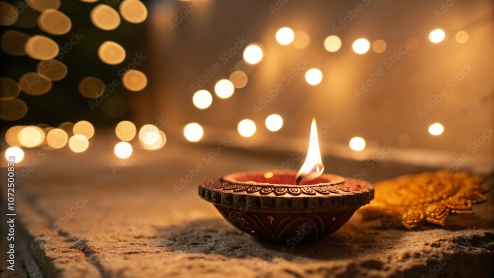 happy diwali beautifully lit diya candle against backdrop of warm bokeh lights copy space for text
happy diwali beautifully lit diya candle against backdrop of warm bokeh lights copy space for text