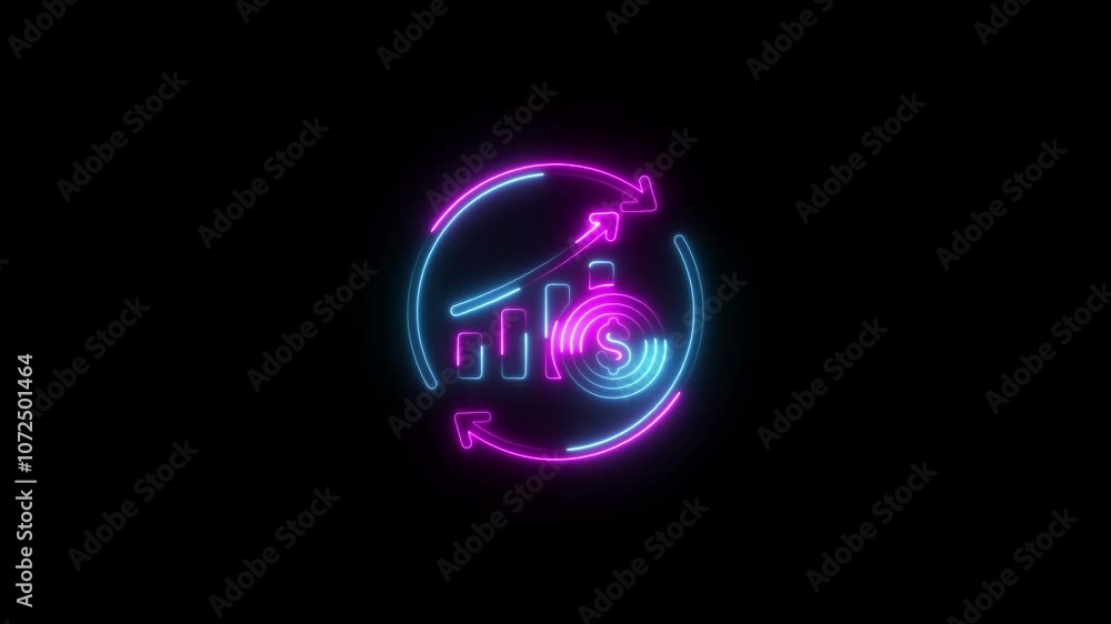 Neon Money and Arrow Icon for Financial Success Neon Money and Arrow Icon for Financial Success
