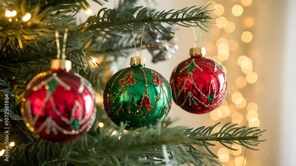 close-up glitter Christmas ornaments warm golden bokeh lights celebration holiday gift close-up glitter Christmas ornaments warm golden bokeh lights celebration holiday gift
