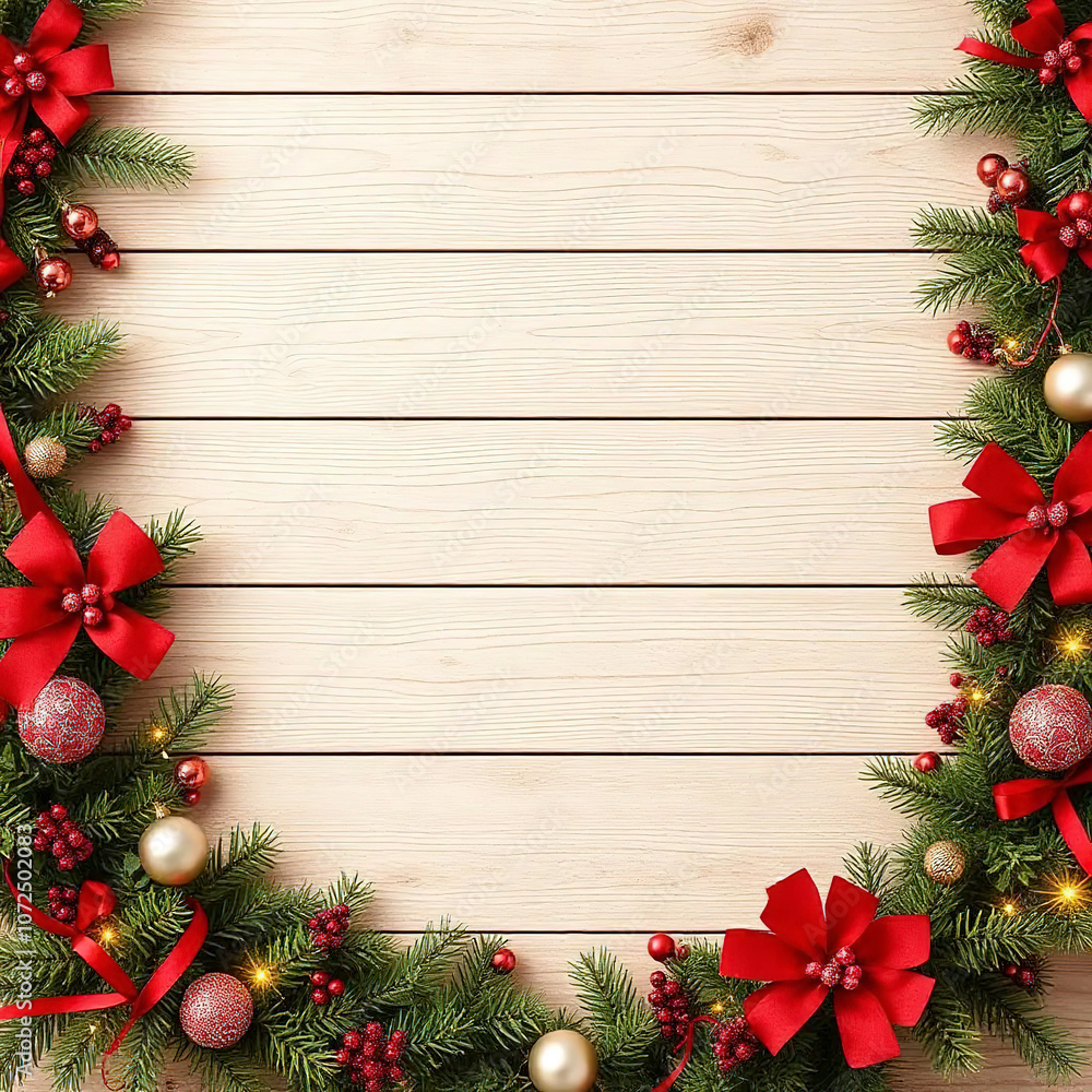 christmas garland mock up copy space, wooden background, merry christmas and happy new year christmas garland mock up copy space, wooden background, merry christmas and happy new year