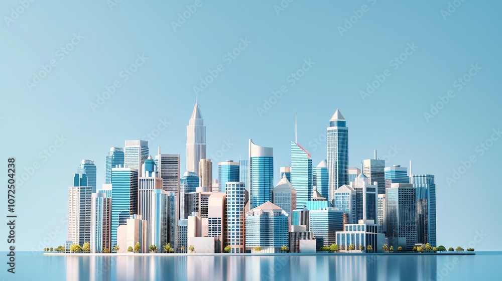 Obraz premium Skyline panorama of the city with urban 3D rendering, Generative AI.
