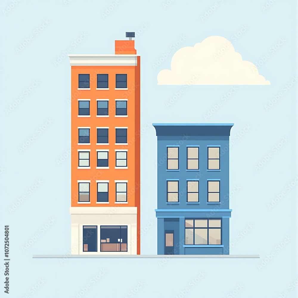 Flat vector city buildings showcasing modern urban life Flat vector city buildings showcasing modern urban life