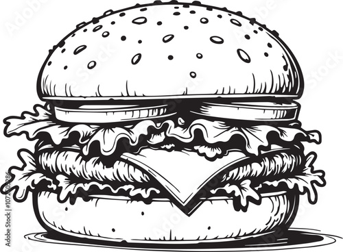 Vector cheeseburger line sketch