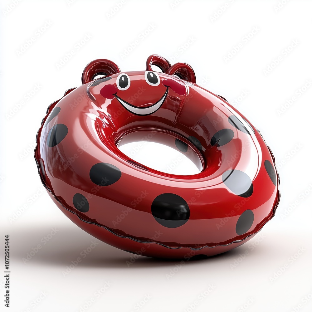 Cheerful ladybug inflatable swim ring perfect for children's summer fun by the pool Cheerful ladybug inflatable swim ring perfect for children's summer fun by the pool