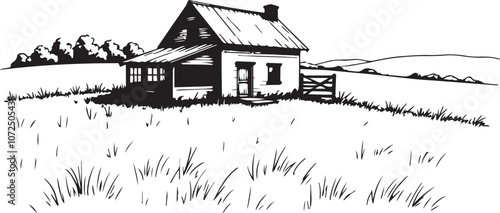 Country house vector sketch in farm background
