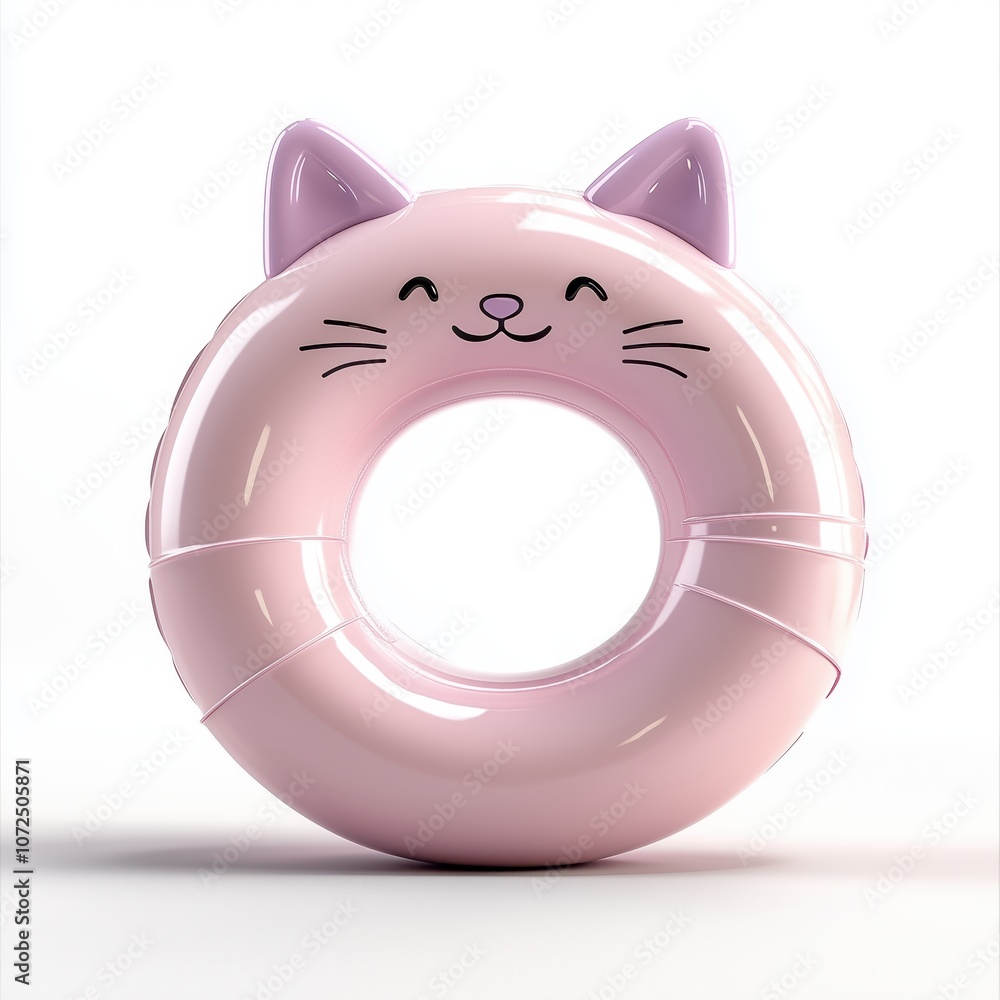 Naklejka premium Adorable children's inflatable swim ring featuring a pink cat design perfect for summer fun