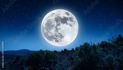 a large full moon shines brightly in the night sky