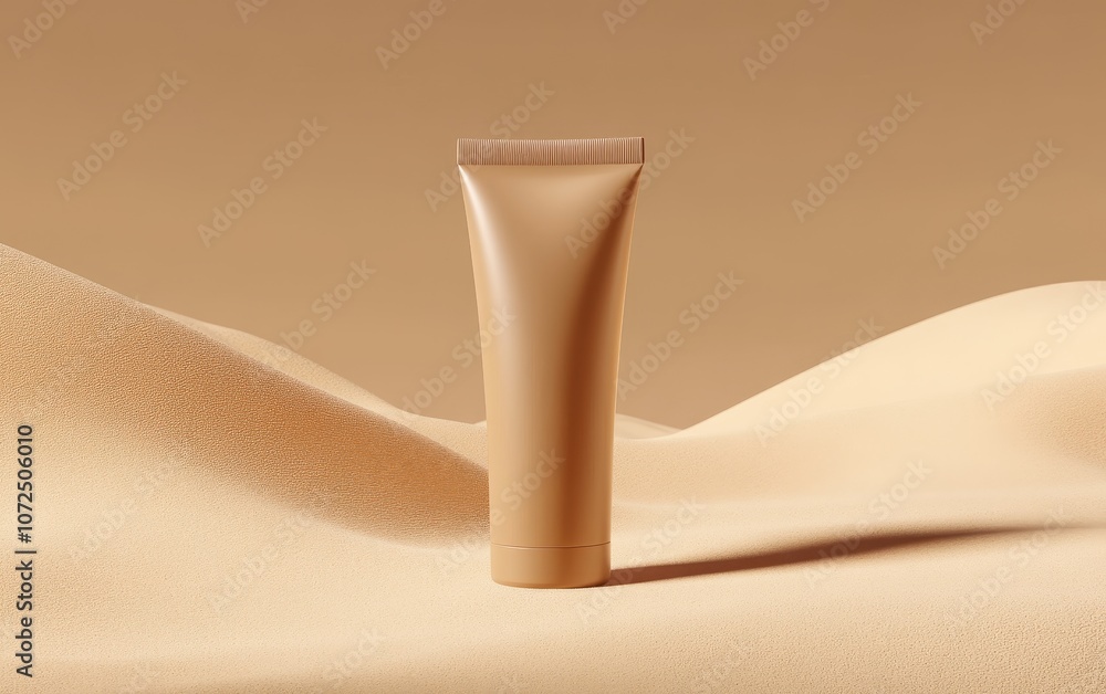 A minimalist tube of cream stands on a soft, beige surface, suggesting skincare or cosmetic use. A minimalist tube of cream stands on a soft, beige surface, suggesting skincare or cosmetic use.