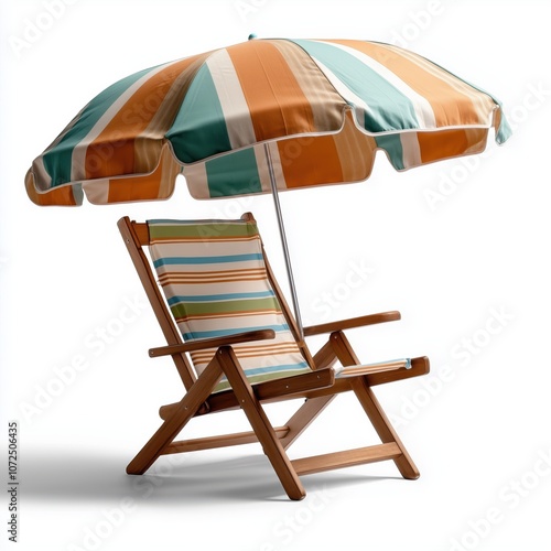 Relaxing under a colorful umbrella with a classic beach chair on a sunny day