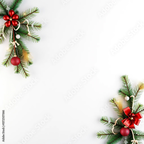 christmas garland mock up copy space, white background, merry christmas and happy new year