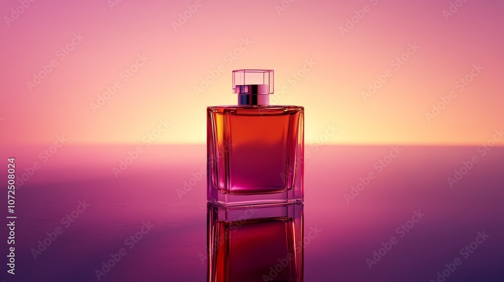 A stylish perfume bottle, mock-up against a vibrant gradient background, showcasing elegance and allure. A stylish perfume bottle, mock-up against a vibrant gradient background, showcasing elegance and allure.