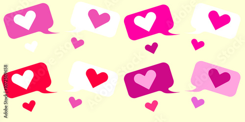 happy valentines day, speech bubbles hearts love romantic decoration celebration vector illustration