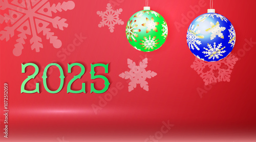 Happy New Year 2025 Party Celebration Banner Template Illustration with Shiny Disco Ball and 3d Typography Lettering on Firework Background