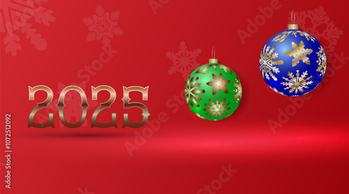 Happy New Year 2025 Party Celebration Banner Template Illustration with Shiny Disco Ball and 3d Typography Lettering on Firework Background