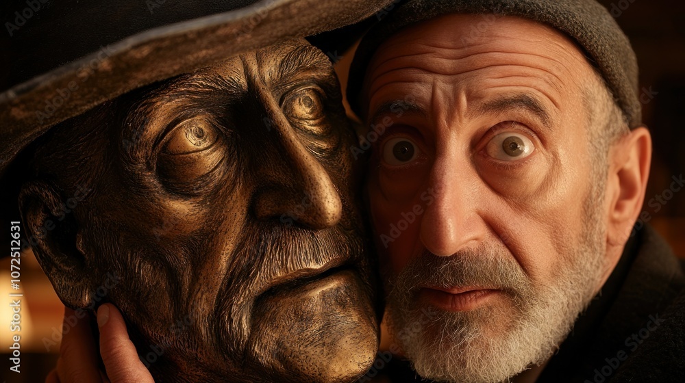 Man with a White Beard Holds a Bronze Bust Man with a White Beard Holds a Bronze Bust