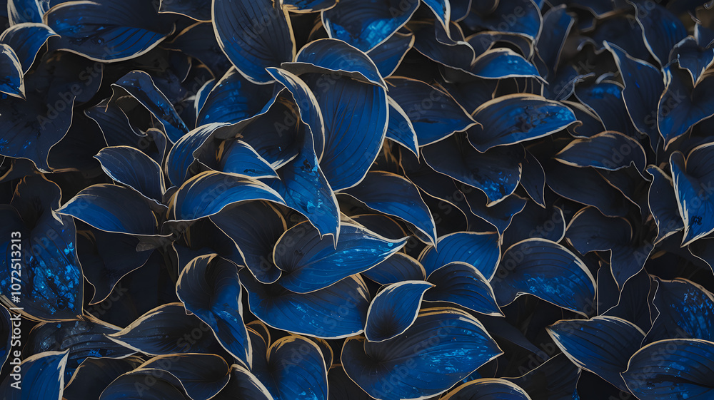 Naklejka premium Close-up view of vibrant blue leaves clustered together in a natural setting showcasing intricate details during daytime