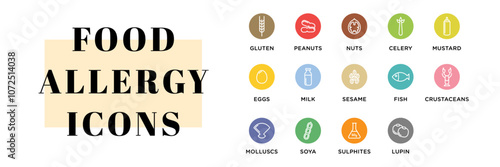 Obraz na płótnie Food Allergy Icons: Clear and Informative Allergy Symbol Set w salonie