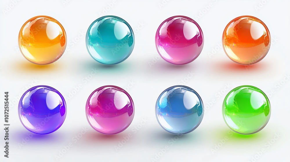 A collection of colored shiny 3D spheres in various glossy shades represented as a multicolored vector illustration A collection of colored shiny 3D spheres in various glossy shades represented as a multicolored vector illustration