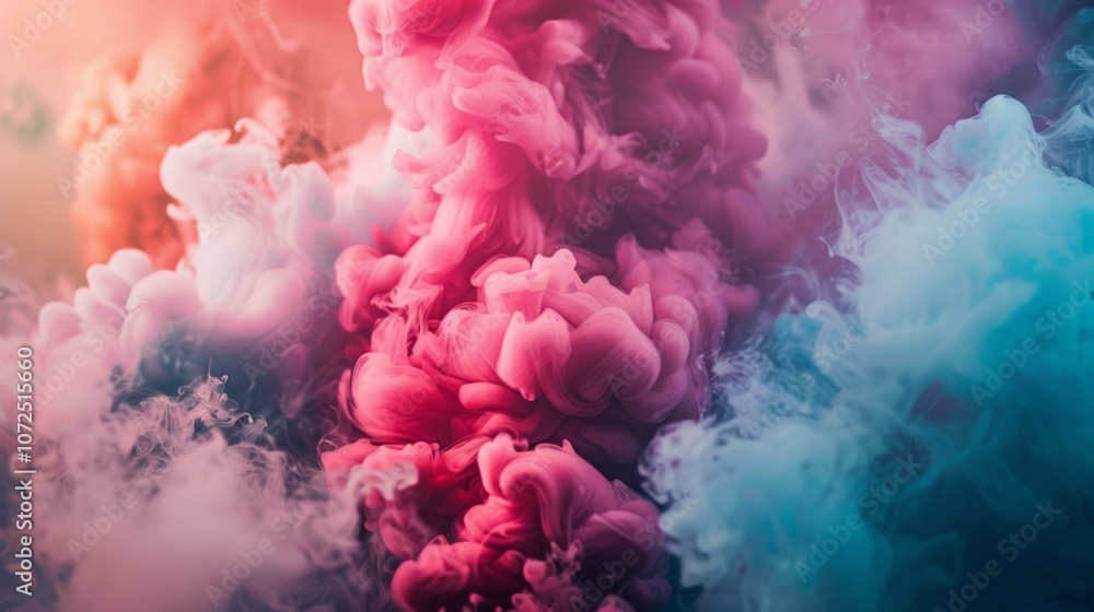 Fototapeta premium Colorful smoke clouds blending pink and blue hues