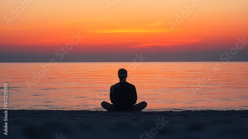 Wallpaper Mural Sunset Silhouette Man Sitting by the Beach Peaceful Ocean Reflection Tranquil Evening Sky Relaxation Meditation Calm Scene Torontodigital.ca
