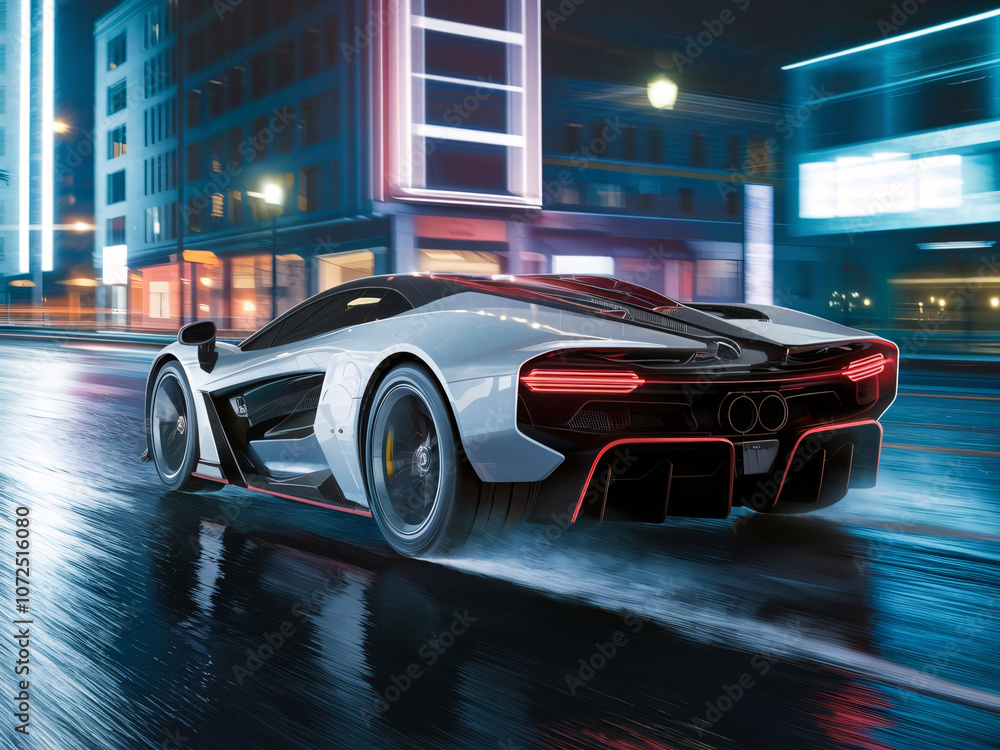 Futuristic Supercar in Neon City Night Futuristic Supercar in Neon City Night