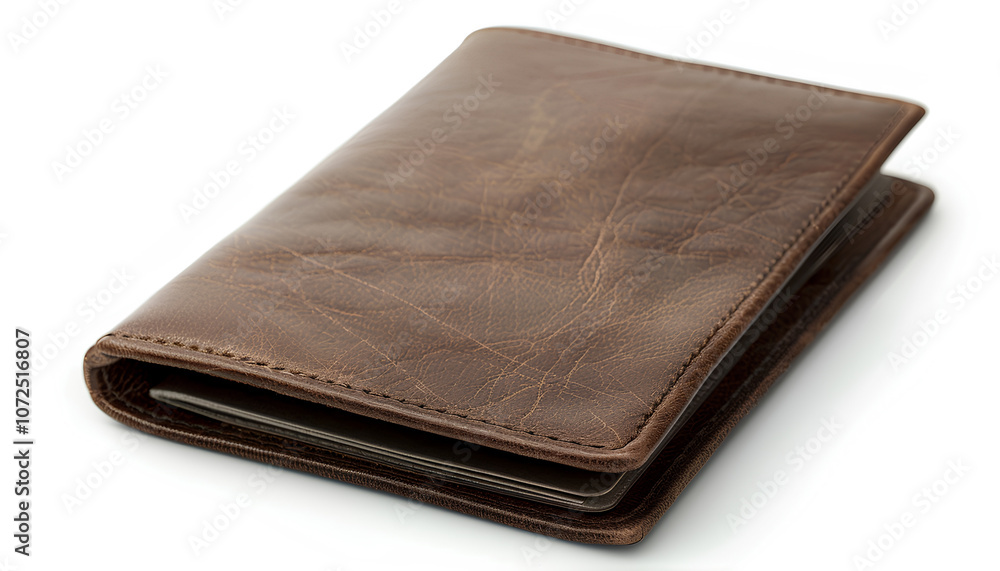 Passport in brown leather case isolated on white, top view Passport in brown leather case isolated on white, top view