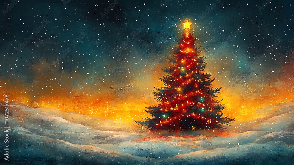 A Christmas Tree with Lights and Stars. A Christmas Tree with Lights and Stars.