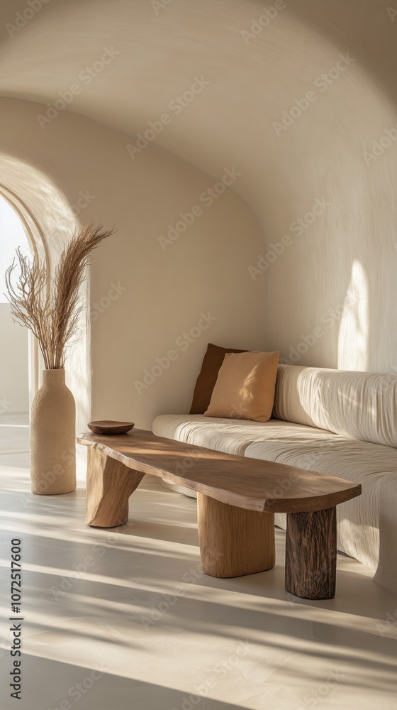 Image of a modern living room with a sofa, side table and vase Image of a modern living room with a sofa, side table and vase