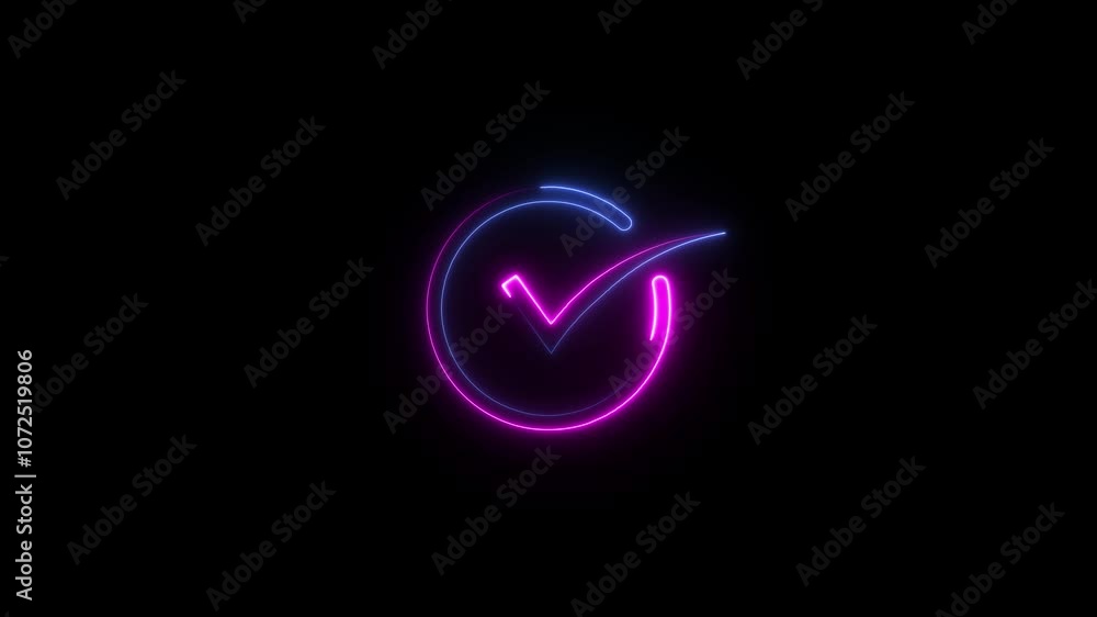 Glowing neon Check mark icon animation. Simple Check mark icon, positive tick symbol of approved, success, confirm, correct concept Glowing neon Check mark icon animation. Simple Check mark icon, positive tick symbol of approved, success, confirm, correct concept