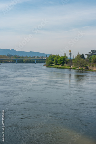 View to the Lima river on Ponte de Lima, a town in the Northern Minho region in Portugal. photo