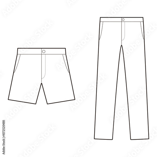 Men's Pants and Shorts Line Art Set
