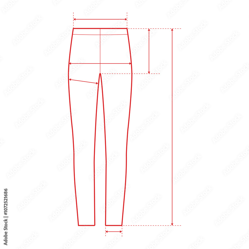 Leggings Technical Drawing with Measurement Points and Size Chart
Leggings Technical Drawing with Measurement Points and Size Chart