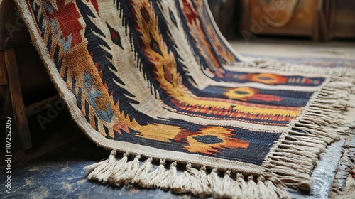 A vintage traditional Sadustyle Bedouin weaving tent rug photo